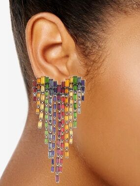Rainbow Heart Fringe Statement Earrings